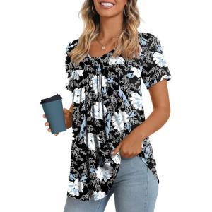 imageLONGYUAN Womens Tunic Tops 2025 Short Sleeve Shirts Summer Casual Tee Comfy Blouses S4XLWhite Lily