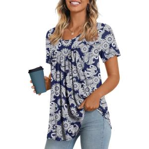 imageLONGYUAN Womens Tunic Tops 2025 Short Sleeve Shirts Summer Casual Tee Comfy Blouses S4XLWhite Sunflower
