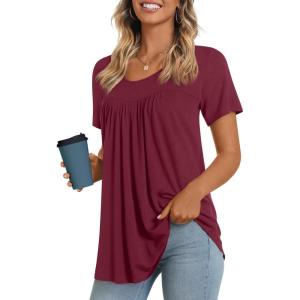 imageLONGYUAN Womens Tunic Tops 2025 Short Sleeve Shirts Summer Casual Tee Comfy Blouses S4XLWine Red