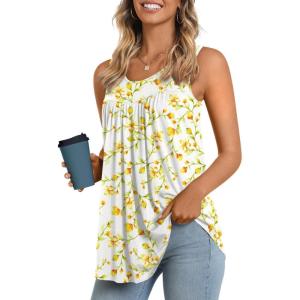 imageLONGYUAN Womens Tank Tops 2025 Summer Tunics Casual Sleeveless Shirts Ladies Loose Fit Blouses S4XLApricot Floret