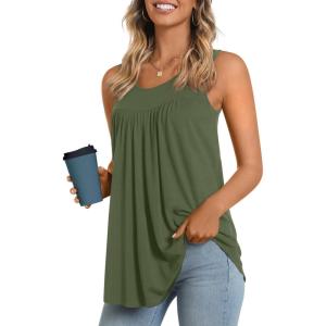 imageLONGYUAN Womens Tank Tops 2025 Summer Tunics Casual Sleeveless Shirts Ladies Loose Fit Blouses S4XLArmy Green