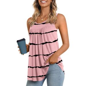 imageLONGYUAN Womens Tank Tops 2025 Summer Tunics Casual Sleeveless Shirts Ladies Loose Fit Blouses S4XLBean Red Stripe