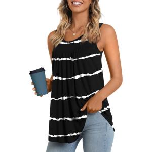 imageLONGYUAN Womens Tank Tops 2025 Summer Tunics Casual Sleeveless Shirts Ladies Loose Fit Blouses S4XLBlack Stripe