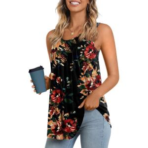 imageLONGYUAN Womens Tank Tops 2025 Summer Tunics Casual Sleeveless Shirts Ladies Loose Fit Blouses S4XLBrown Floral Black