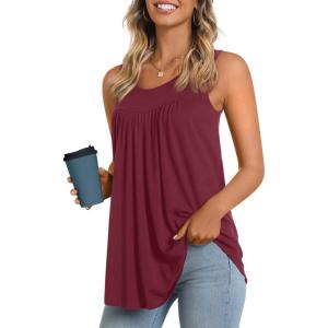 imageLONGYUAN Womens Tank Tops 2025 Summer Tunics Casual Sleeveless Shirts Ladies Loose Fit Blouses S4XLBurgundy