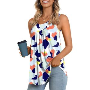 imageLONGYUAN Womens Tank Tops 2025 Summer Tunics Casual Sleeveless Shirts Ladies Loose Fit Blouses S4XLColor Block