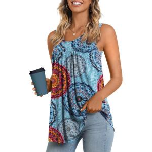 imageLONGYUAN Womens Tank Tops 2025 Summer Tunics Casual Sleeveless Shirts Ladies Loose Fit Blouses S4XLFl Mix Blue