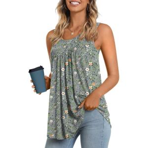 imageLONGYUAN Womens Tank Tops 2025 Summer Tunics Casual Sleeveless Shirts Ladies Loose Fit Blouses S4XLGery Flowers