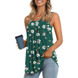 imageLONGYUAN Womens Tank Tops 2025 Summer Tunics Casual Sleeveless Shirts Ladies Loose Fit Blouses S4XLGreen Begonia Fl