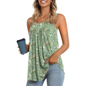 imageLONGYUAN Womens Tank Tops 2025 Summer Tunics Casual Sleeveless Shirts Ladies Loose Fit Blouses S4XLGreen Sparrow