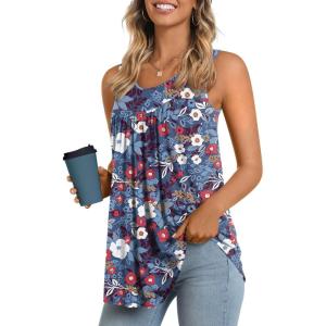 imageLONGYUAN Womens Tank Tops 2025 Summer Tunics Casual Sleeveless Shirts Ladies Loose Fit Blouses S4XLMixed Blue Redflower