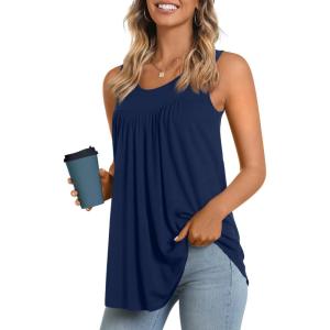 imageLONGYUAN Womens Tank Tops 2025 Summer Tunics Casual Sleeveless Shirts Ladies Loose Fit Blouses S4XLNavy Blue