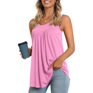 imageLONGYUAN Womens Tank Tops 2025 Summer Tunics Casual Sleeveless Shirts Ladies Loose Fit Blouses S4XLPink