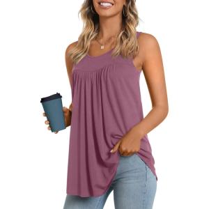 imageLONGYUAN Womens Tank Tops 2025 Summer Tunics Casual Sleeveless Shirts Ladies Loose Fit Blouses S4XLPurple Red