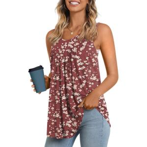imageLONGYUAN Womens Tank Tops 2025 Summer Tunics Casual Sleeveless Shirts Ladies Loose Fit Blouses S4XLRedwhite Fl
