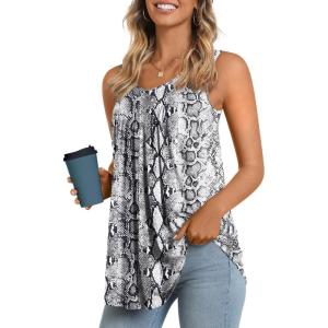 imageLONGYUAN Womens Tank Tops 2025 Summer Tunics Casual Sleeveless Shirts Ladies Loose Fit Blouses S4XLSnake Print White