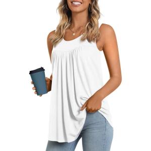 imageLONGYUAN Womens Tank Tops 2025 Summer Tunics Casual Sleeveless Shirts Ladies Loose Fit Blouses S4XLWhite