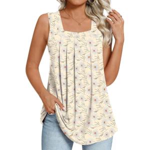 imageLONGYUAN Womens Tank Tops Summer Sleeveless Tunic Square Neck S4XLAapricot Feverfew