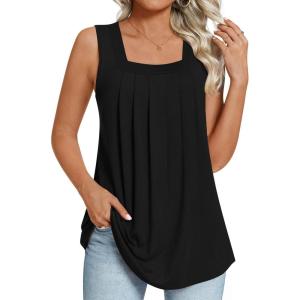 imageLONGYUAN Womens Tank Tops Summer Sleeveless Tunic Square Neck S4XLAblack