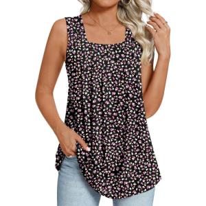 imageLONGYUAN Womens Tank Tops Summer Sleeveless Tunic Square Neck S4XLAblack Litte Fl