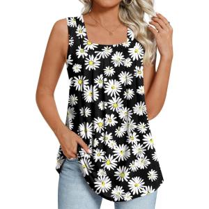 imageLONGYUAN Womens Tank Tops Summer Sleeveless Tunic Square Neck S4XLAblackdaisy