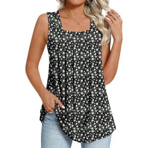 imageLONGYUAN Womens Tank Tops Summer Sleeveless Tunic Square Neck S4XLAblackwhite Daisy