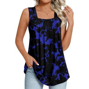 imageLONGYUAN Womens Tank Tops Summer Sleeveless Tunic Square Neck S4XLAblue Flower