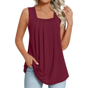 imageLONGYUAN Womens Tank Tops Summer Sleeveless Tunic Square Neck S4XLAburgundy