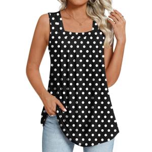imageLONGYUAN Womens Tank Tops Summer Sleeveless Tunic Square Neck S4XLAdot Black