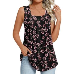 imageLONGYUAN Womens Tank Tops Summer Sleeveless Tunic Square Neck S4XLAfl Gypsophila Black