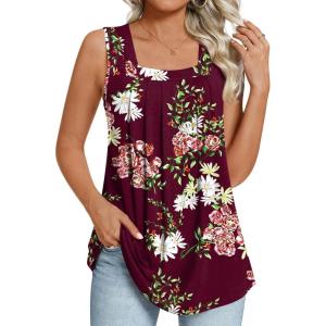 imageLONGYUAN Womens Tank Tops Summer Sleeveless Tunic Square Neck S4XLAfl Wine Red