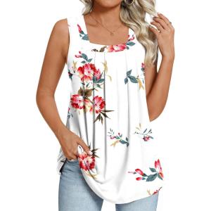 imageLONGYUAN Womens Tank Tops Summer Sleeveless Tunic Square Neck S4XLAfloral White