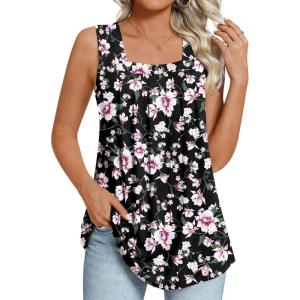 imageLONGYUAN Womens Tank Tops Summer Sleeveless Tunic Square Neck S4XLAflower Pink Black