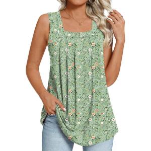 imageLONGYUAN Womens Tank Tops Summer Sleeveless Tunic Square Neck S4XLAgreen Flowers