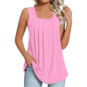 imageLONGYUAN Womens Tank Tops Summer Sleeveless Tunic Square Neck S4XLApink