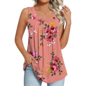 imageLONGYUAN Womens Tank Tops Summer Sleeveless Tunic Square Neck S4XLApink Floret