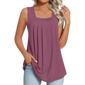 imageLONGYUAN Womens Tank Tops Summer Sleeveless Tunic Square Neck S4XLApurple Red