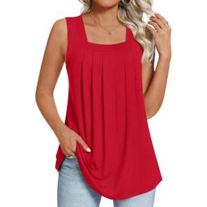imageLONGYUAN Womens Tank Tops Summer Sleeveless Tunic Square Neck S4XLAred