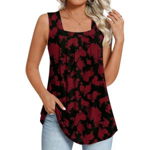 imageLONGYUAN Womens Tank Tops Summer Sleeveless Tunic Square Neck S4XLAred Flower