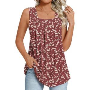 imageLONGYUAN Womens Tank Tops Summer Sleeveless Tunic Square Neck S4XLAred White Fl