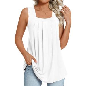 imageLONGYUAN Womens Tank Tops Summer Sleeveless Tunic Square Neck S4XLAwhite