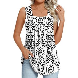 imageLONGYUAN Womens Tank Tops Summer Sleeveless Tunic Square Neck S4XLAwhite Black Lines