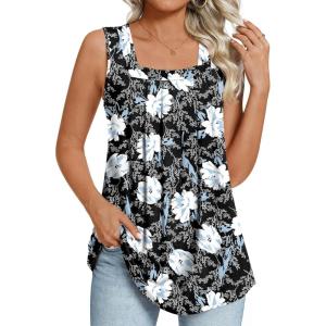 imageLONGYUAN Womens Tank Tops Summer Sleeveless Tunic Square Neck S4XLAwhite Lily