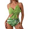 imageCHICWISH Women Bikini Sets Swimsuits Ruched Knot Front Two Piece Bathing SuitGreen
