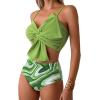 imageCHICWISH Women Bikini Sets Swimsuits Ruched Knot Front Two Piece Bathing SuitGreen