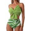 imageCHICWISH Women Bikini Sets Swimsuits Ruched Knot Front Two Piece Bathing SuitGreen