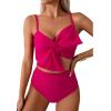 imageCHICWISH Women Bikini Sets Swimsuits Ruched Knot Front Two Piece Bathing SuitHot Pink