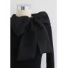 imageCHICWISH Women Bow Tied Long Sleeve Knit Top Mock Neck Slim Fitted Elegant Blouses Top Solid Wrap Pullover TopsBlack