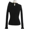 imageCHICWISH Women Bow Tied Long Sleeve Knit Top Mock Neck Slim Fitted Elegant Blouses Top Solid Wrap Pullover TopsBlack