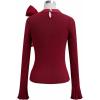 imageCHICWISH Women Bow Tied Long Sleeve Knit Top Mock Neck Slim Fitted Elegant Blouses Top Solid Wrap Pullover TopsBurgundy